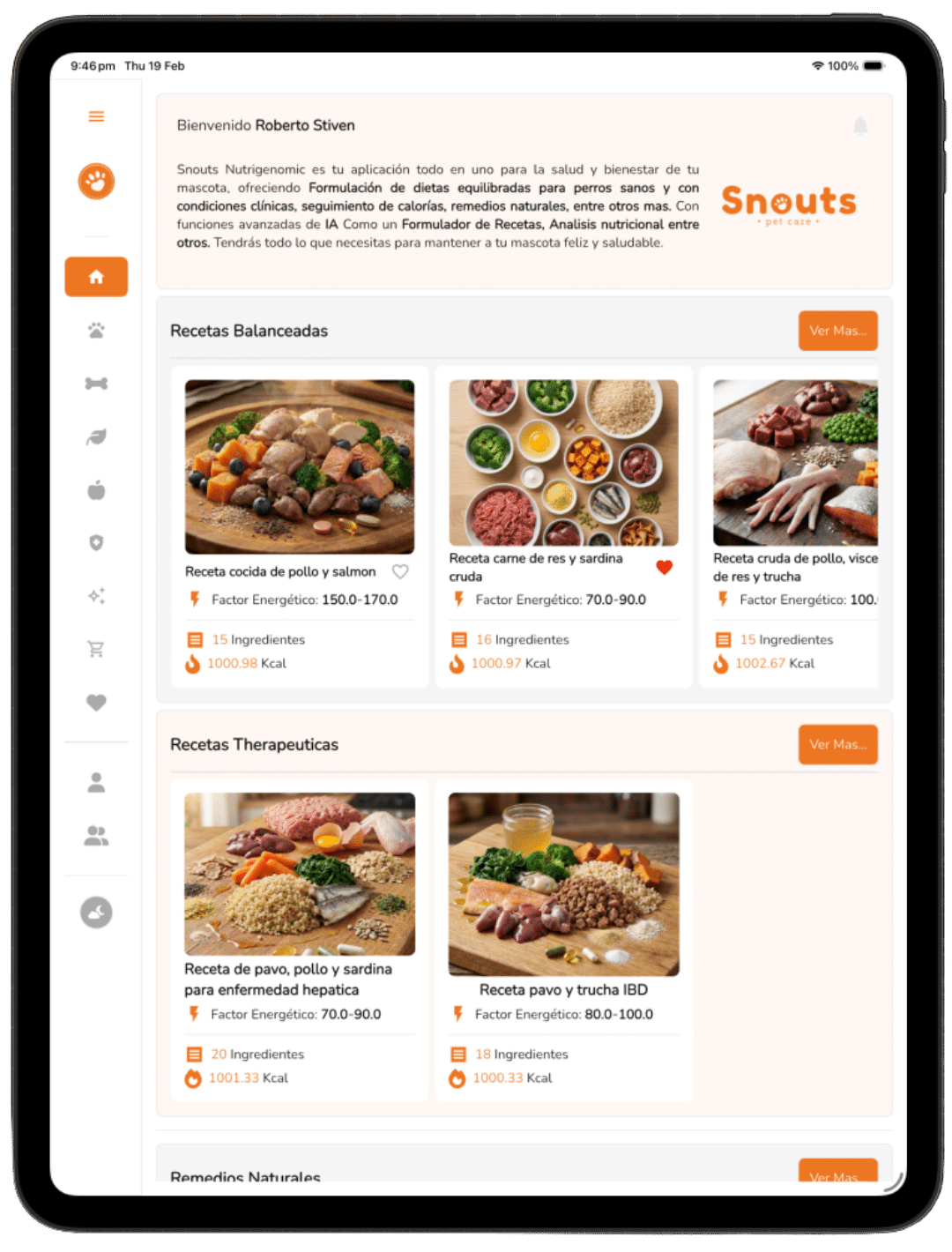 Recetas en Snouts app