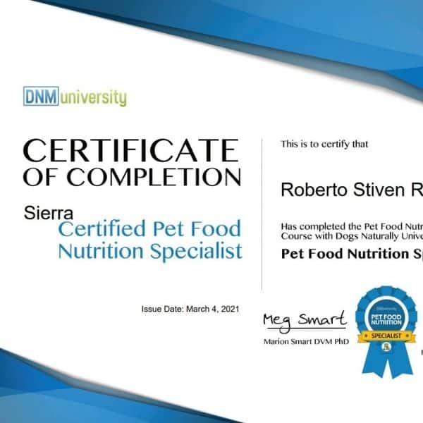 Certificado nutricion