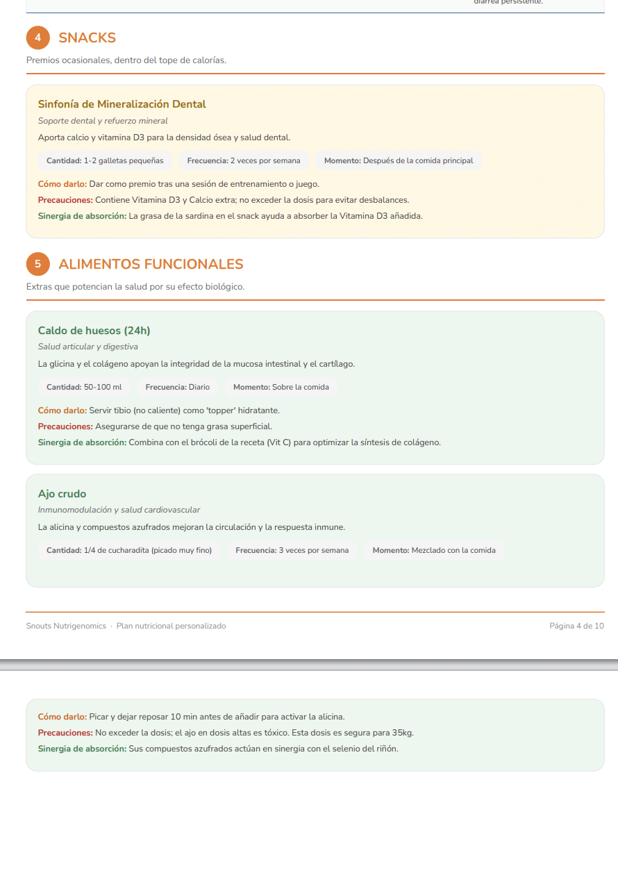 Página del plan: suplementos recomendados con dosis